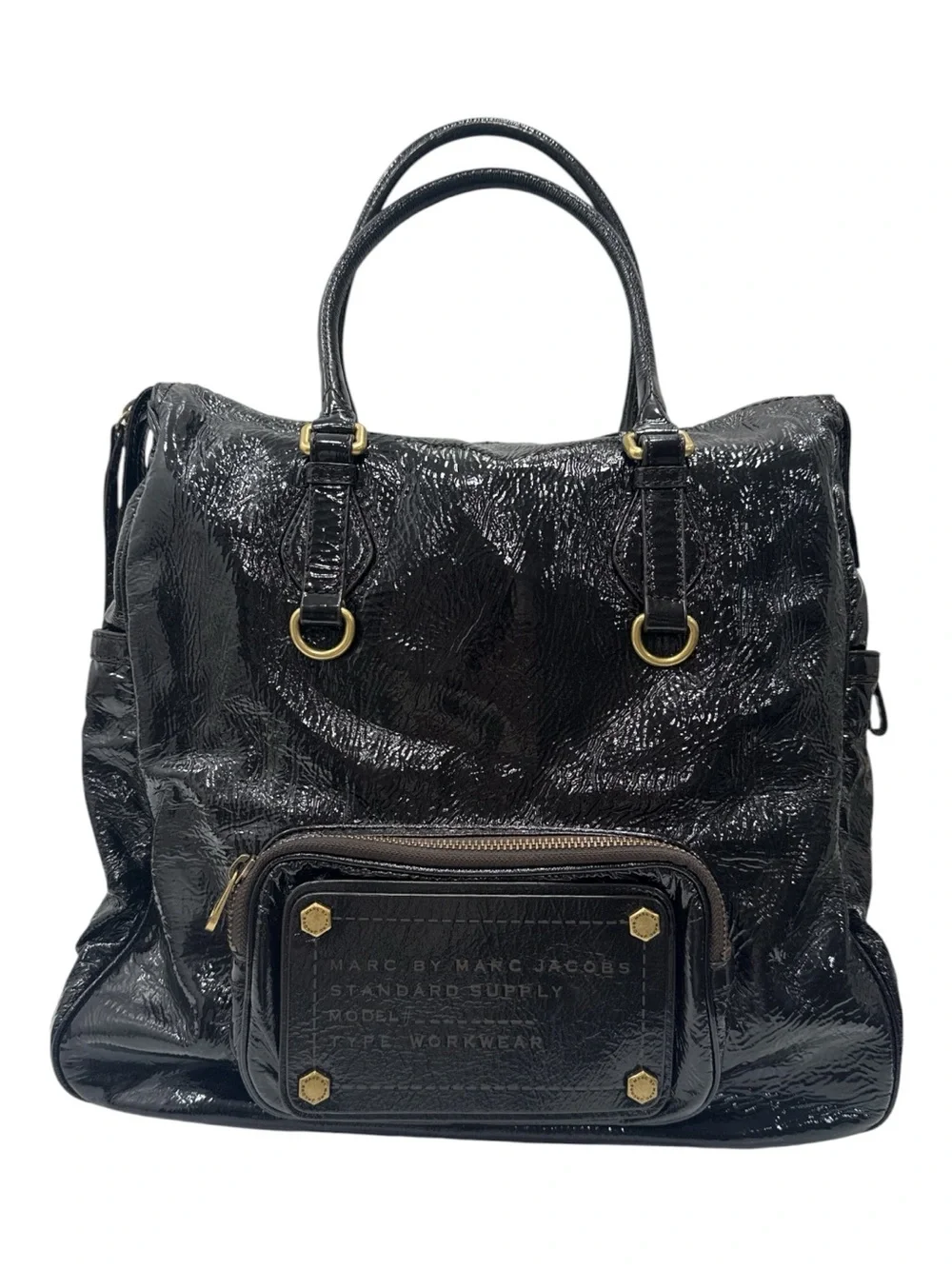Marc by Marc Jacobs Black Patent Leather Tote with Front Pocket